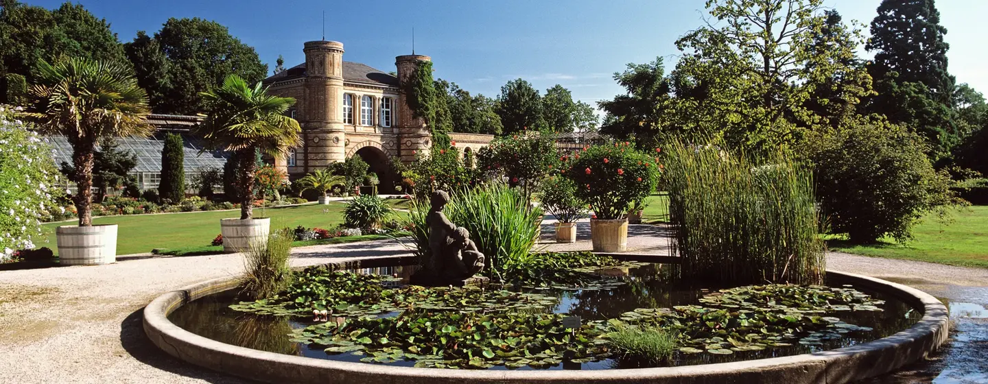 Foto: Staatliche Schlösser und Gärten Baden-Württemberg, Andrea Rachele Botanischen Garten Karlsruhe, Bassin im Garten